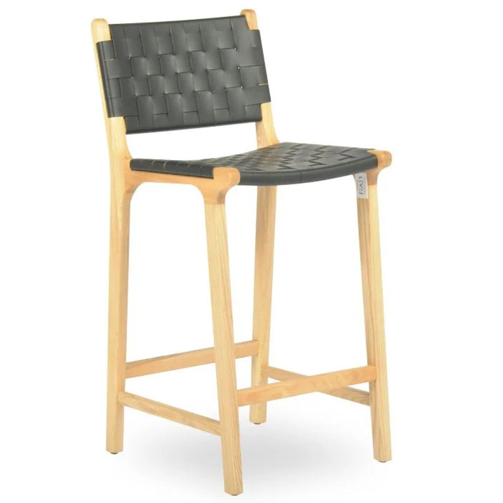 Brooklyn bar stool woven black seat natural frame