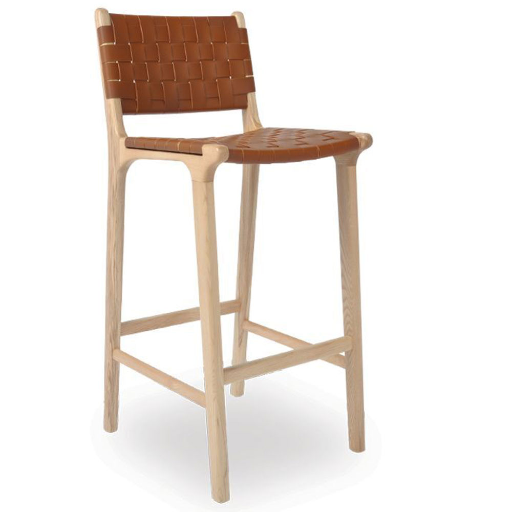Brooklyn bar stool woven cognac seat natural frame