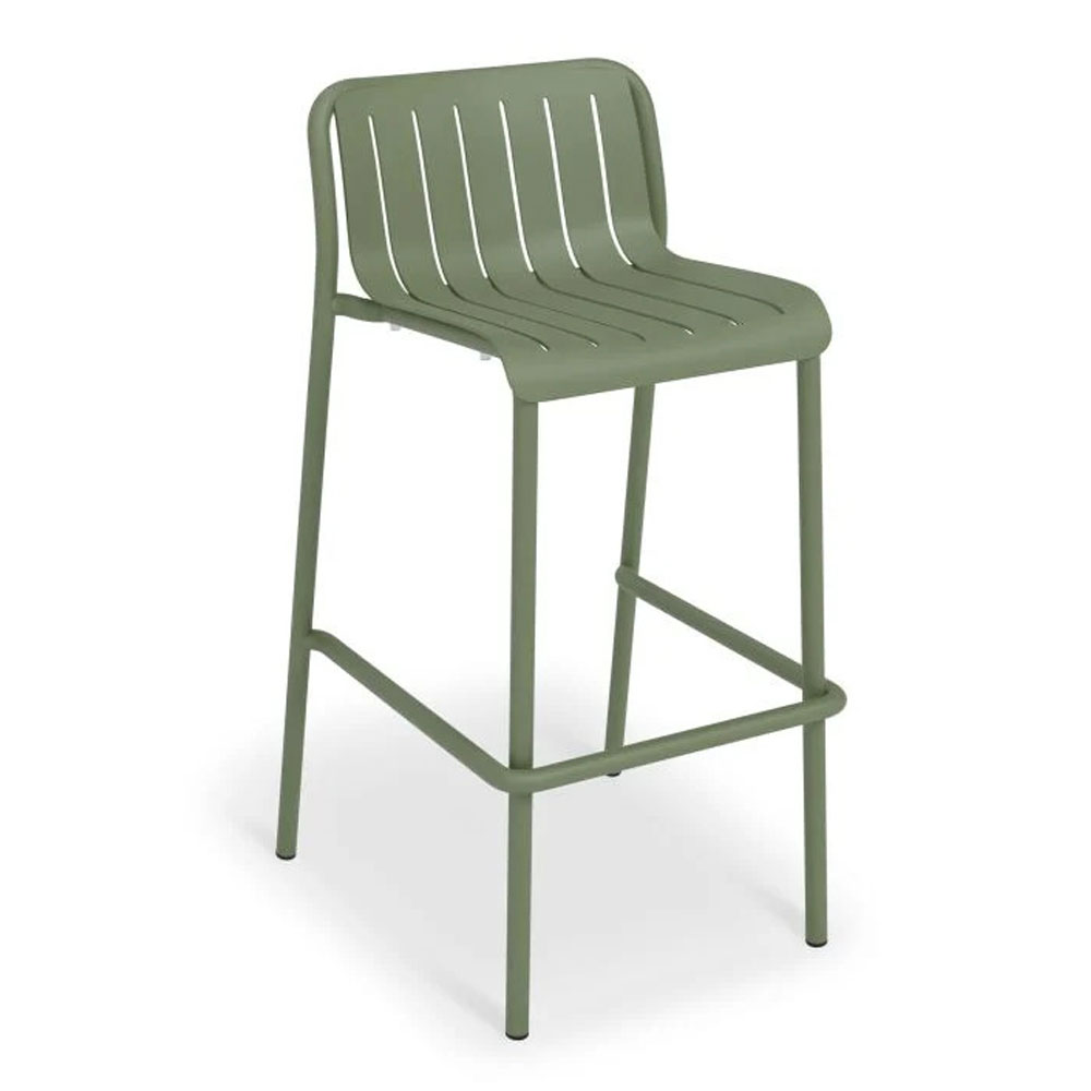 Roku outdoor bar stool in matte eucalyptus green