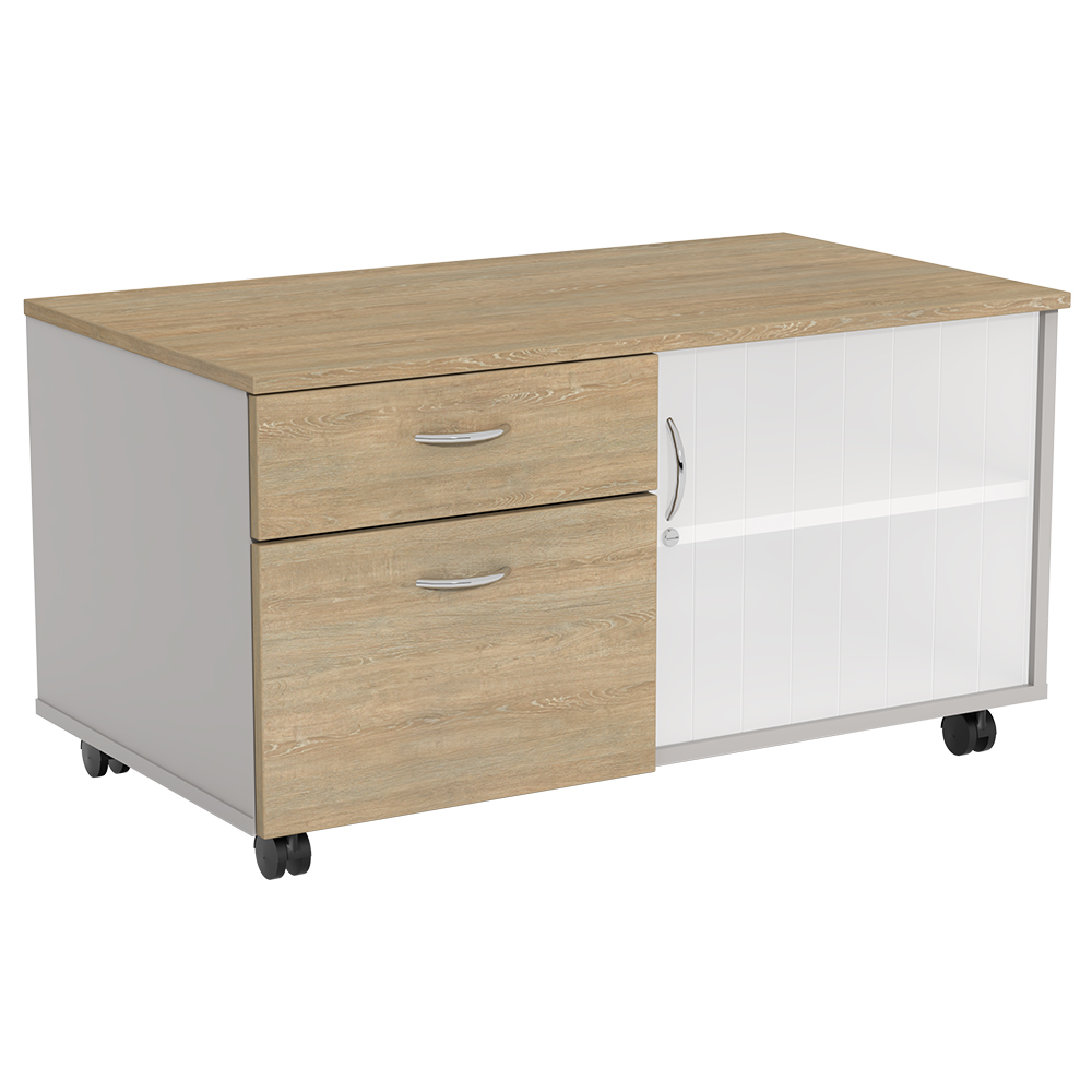 Ecotech Mobile Caddies 2 Personal & 1 File Drawer with 1 Adjustable Shelf and Tambour Door